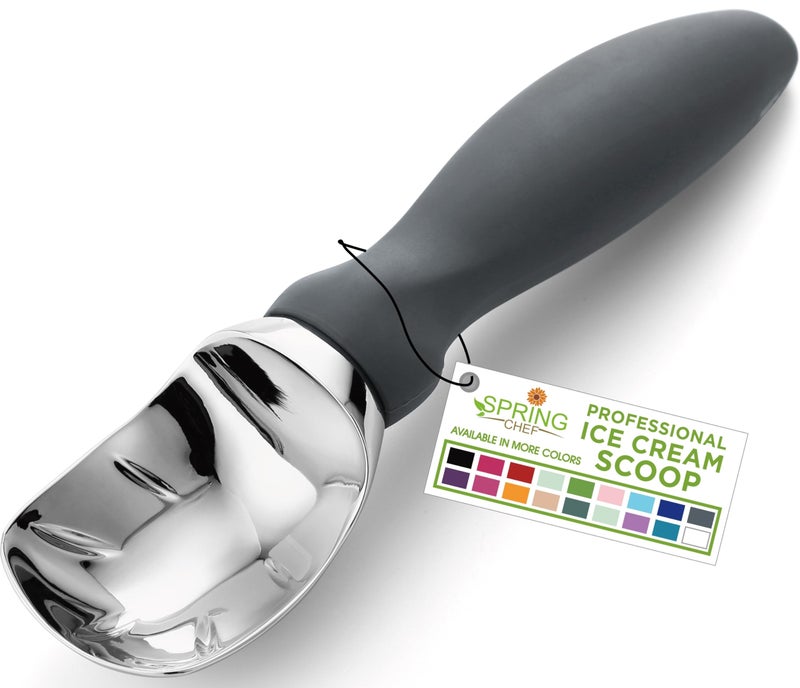 Spring Chef Gray Heavy Duty Ice Cream Scoop with Comfortable Soft Grip Handle, Dishwasher Safe Ice Cream Scooper, Professional Metal Kitchen Tool for Frozen Yogurt, Gelato, Sorbet, Sundae, Melon - Image 1